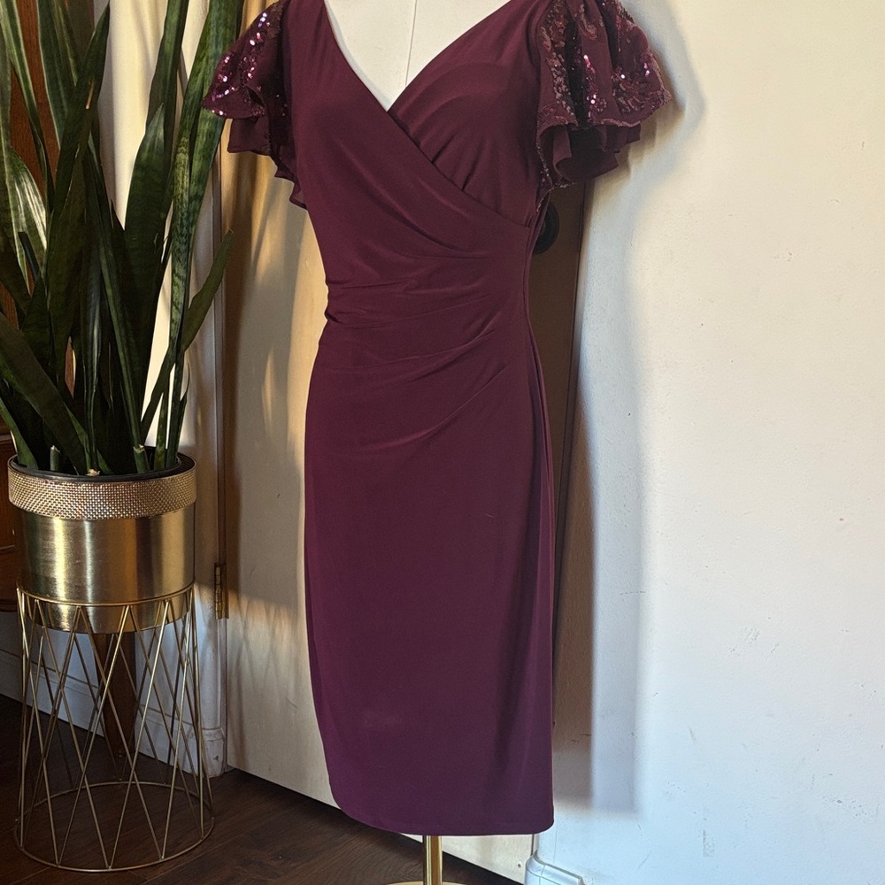 Burgundy Dress with Sequin Sleeves -Ralph Lauren size 4